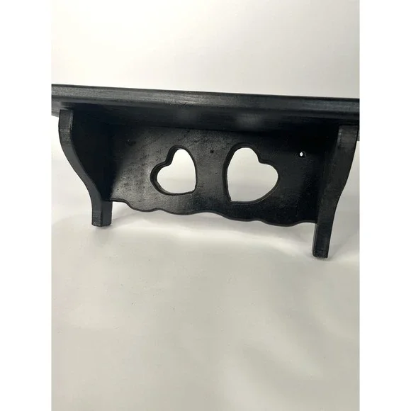 Vintage Rustic Farmhouse Wood Wall Shelf With Cutout Heart Design Black Shelf