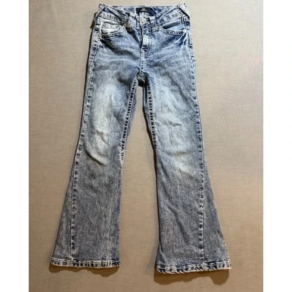 True Religion Joey Jeans‎ Girls 7 Blue Bedazzled Denim Bootcut Pocketed 22X22.