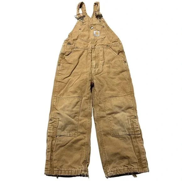 Carhartt Snow Bib Overalls Kids Size 5 Brown Canvas Insulated Workwear Ski
