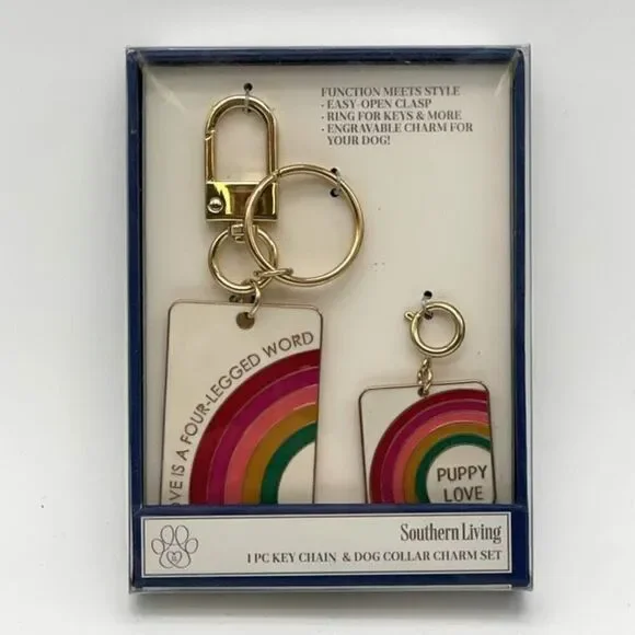 NWT Southern Living Key Chain and Dog Collar Charm Set Rainbow Pet Owner Gift‎