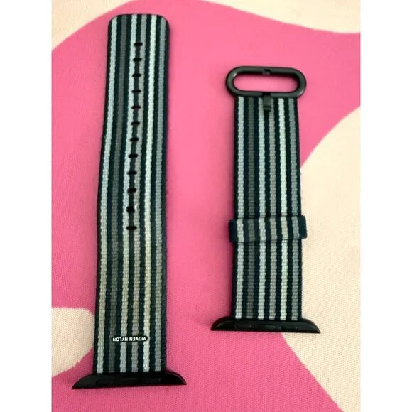 Genuine Apple Watch Woven Nylon Black Stripe size 42mm fits Series 5 6 7 8 9 10