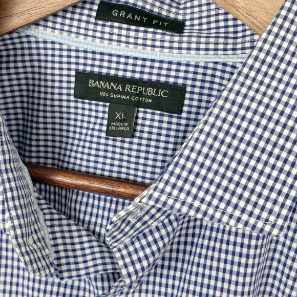 Banana Republic Button Down Shirt Mens XL Blue Gingham Cotton Casual Office
