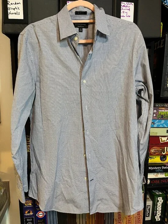 Banana Republic Slim Fit Blue White Micro Check Button Down Shirt Men’s Medium