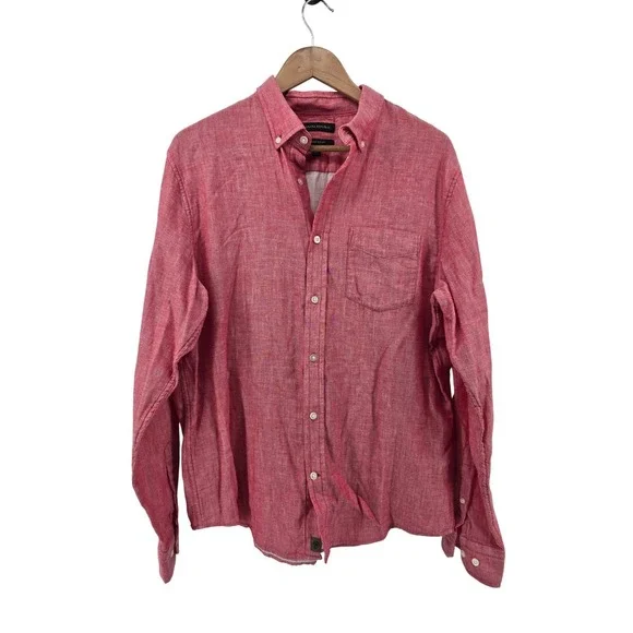 Banana Republic Shirt Mens Large Red Untucked Slim Fit Button Down Long Slv