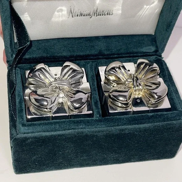VTG Neiman Marcus Godinger Silver Plate Gift Box Salt Pepper Shaker Felt Bottom