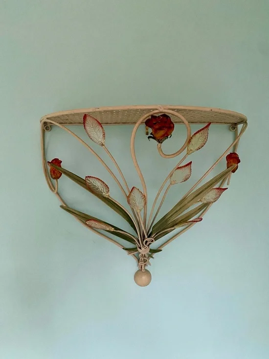 Vintage Tole Metal Floral Wall Shelf / Sconce