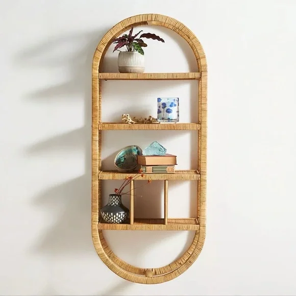 Anthropologie Rattan Oval Wall Shelf Boho Display