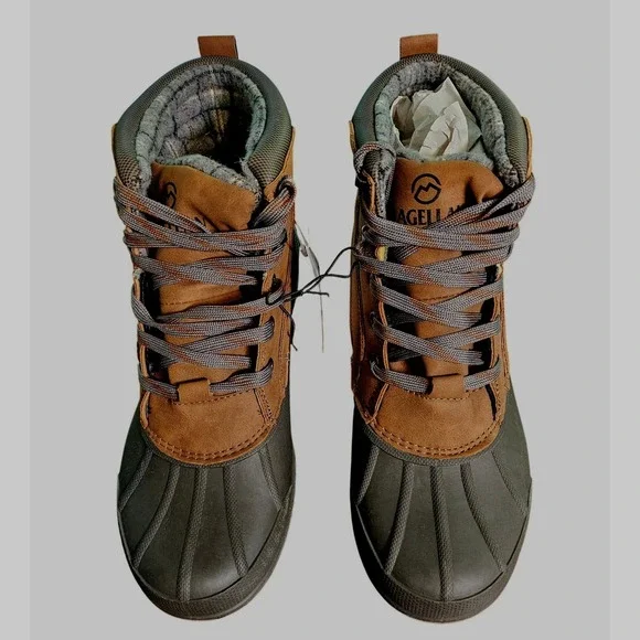Magellan Duck Boots Mens 8 Brown Grey Lace Up Flannel Lined Waterproof Shell