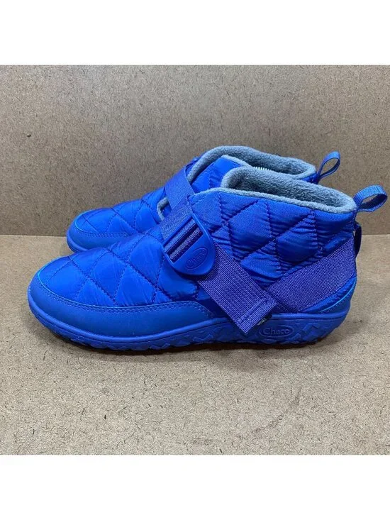 Chaco Ramble Puff Mens Size 8.5 Blue Quilted Boots Fleece Lined Strap Outdoor