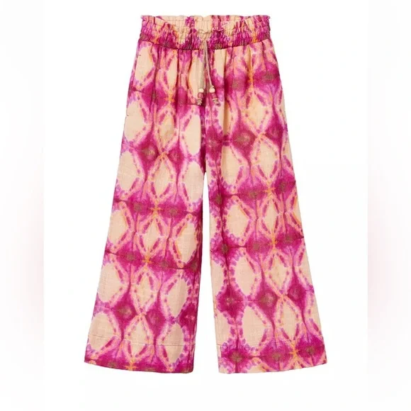ZARA Kids Wide-Leg Pink Cream Tie-Dye Pants size 9 years