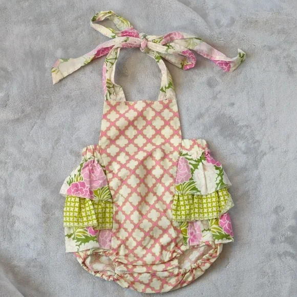 Purrfect Twirlie Girlie Shine All Mine Floral Ruffled Romper Size 0-3 Months
