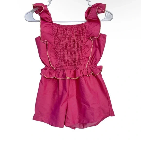 Vince Camuto Girls Pink Ruffle Romper‎ Size 8 Yellow Trim NWT Cute Summer