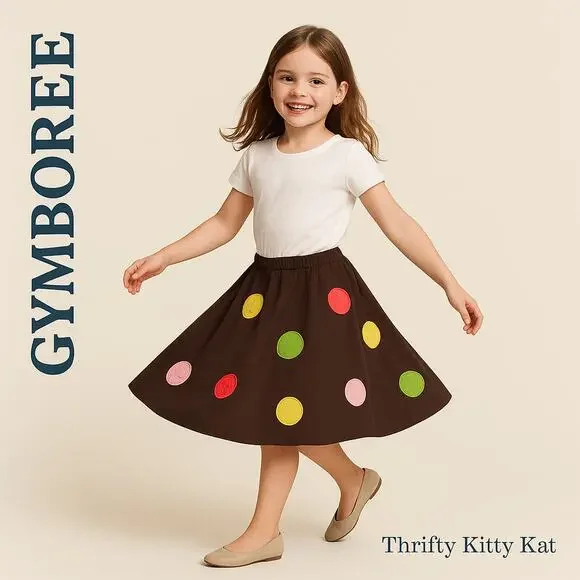 Gymboree Button Applique Elastic Waist A Line Skirt Brown Multicolor Girls 7‎