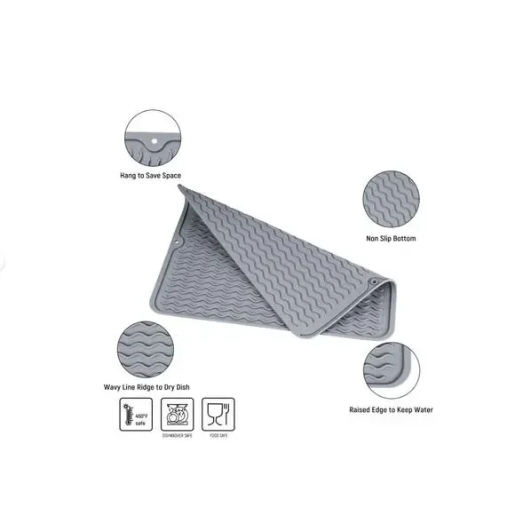 Silicone Dish Drying Mat Gray Heat Resistant Kitchen Counter Mat BPA Free