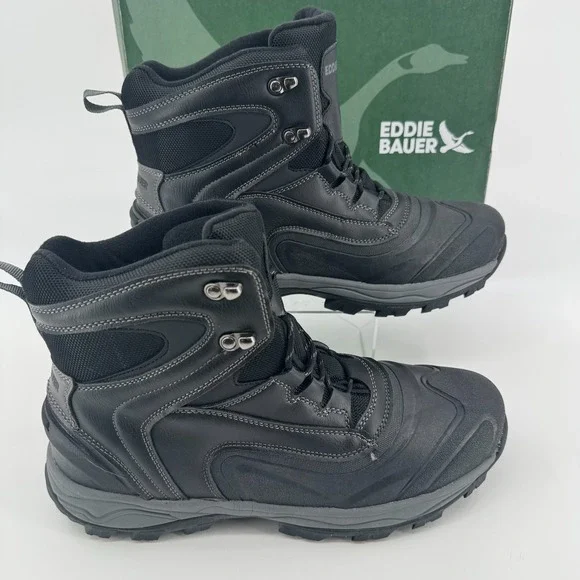 NEW Eddie Bauer Riley Winter Boots MENS Black Lace Up Water Resistant SIZE 11