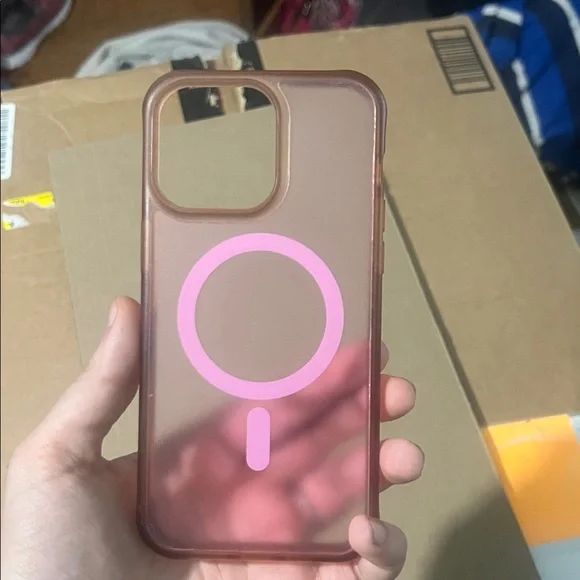 Apple iPhone 15 Pro Max Case with Pink MagSafe Ring