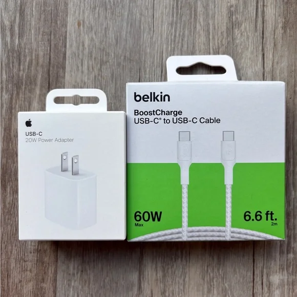 Apple 20W USB-C Power Adapter & Belkin USB-C To USB-C 2 Meter Charging Cable