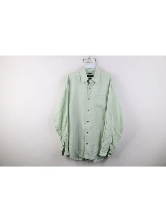 Vintage Y2K 2001 Banana Republic Mens Medium Irish Linen Button Shirt Green