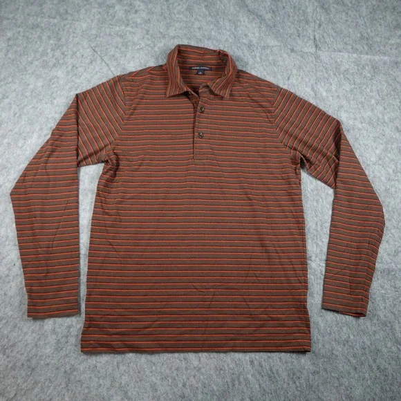 Banana Republic Shirt Mens Small Brown Orange Striped Cotton Long Sleeve Polo