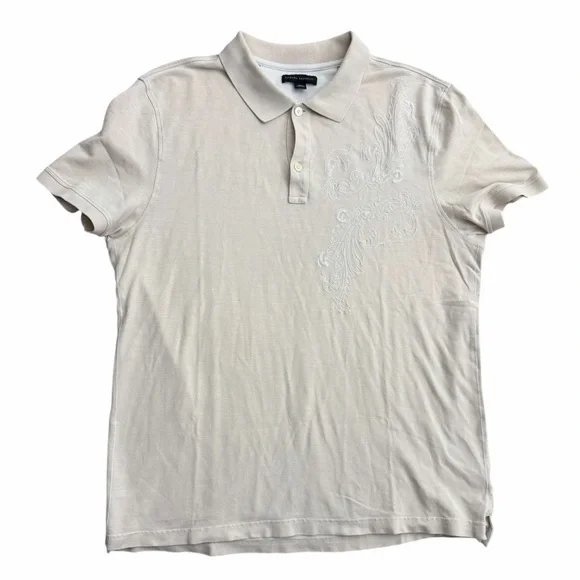 Banana Republic Men’s‎ Large Embroidered Polo Shirt Beige Cream Short Sleeve