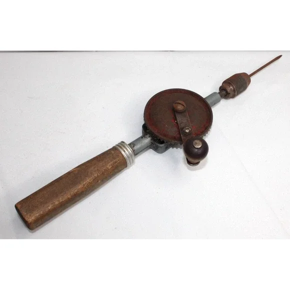 Vintage Hand Crank Drill Wood Handle Egg Beater Style As Is, As Shown