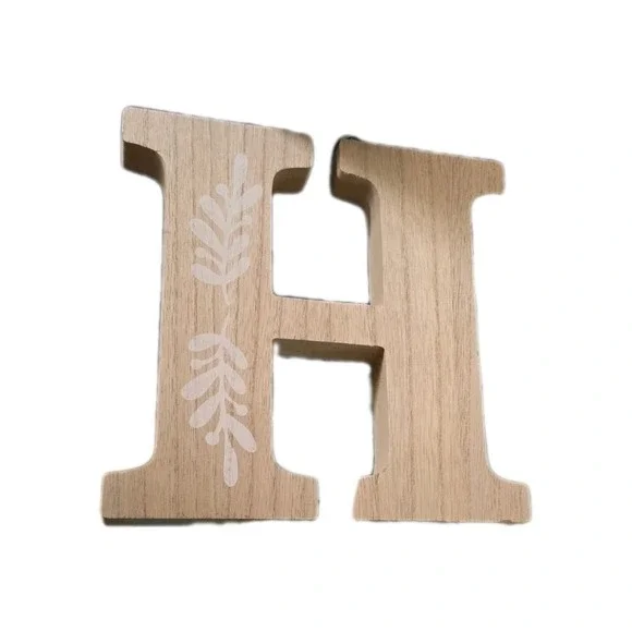 8 Inch Rustic Wood Letter H Floral for Bookshelf Decorative #1250