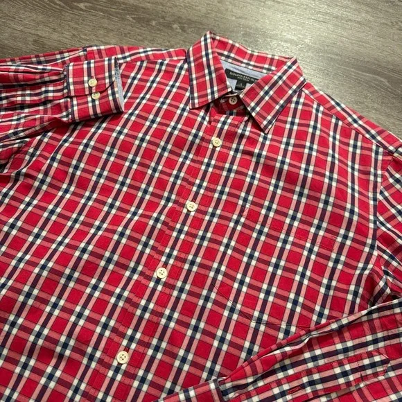 Banana Republic Shirt Men S Red 100% Cotton Plaid Soft Wash Preppy Button Down