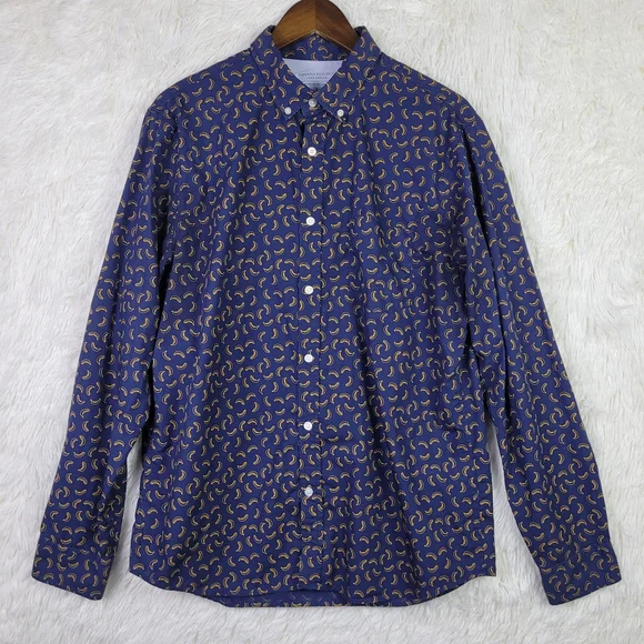 Banana Republic Mens L Luxe Poplin Slim Fit Fruit Graphic Shirt‎ Preppy Casual
