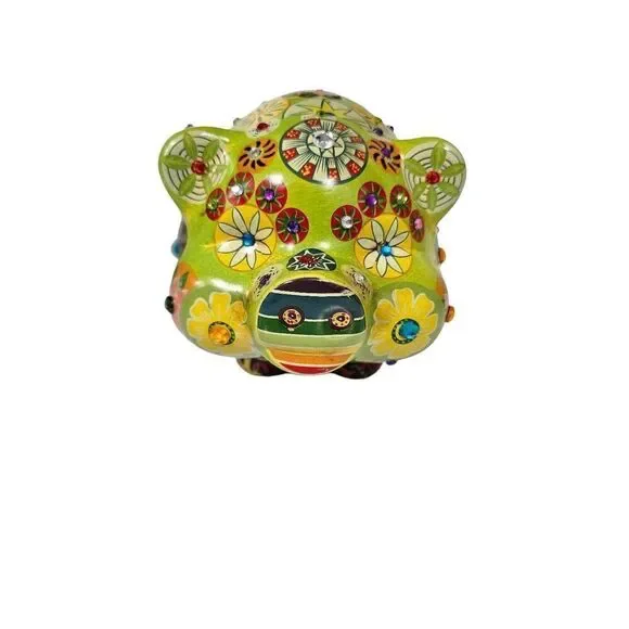 Mexican Pottery Hand Painted Multicolor Ceramic Bedazzled Jeweled Piggy Vintage