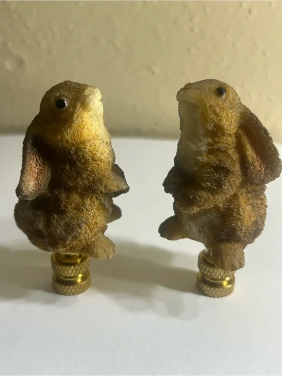Brown Rabbit Lamp Finials Set of 2 - Decorative Small For secure lampshade