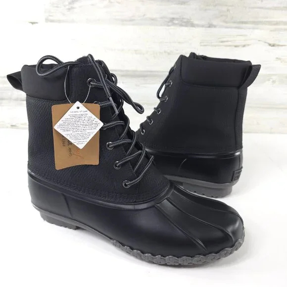 NWOB WEATHERPROOF Vintage Adam II Duck Boots Men's 10M Black Faux Leather BOOTS