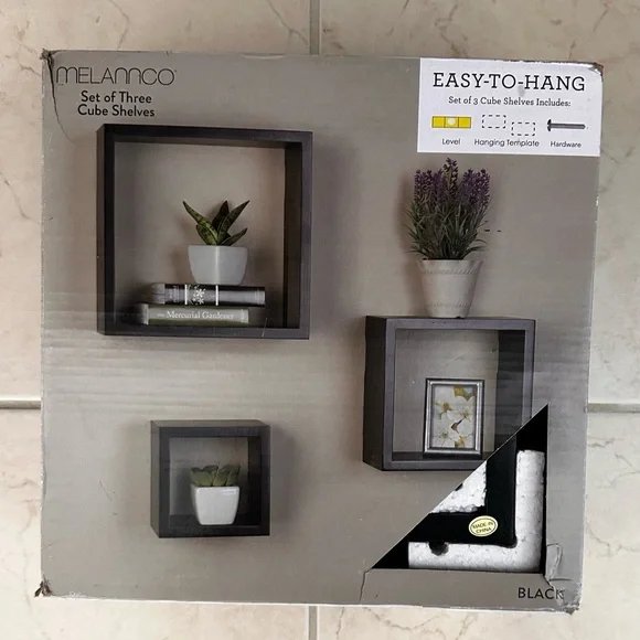 Black Cube Wall Shelves Set of Three