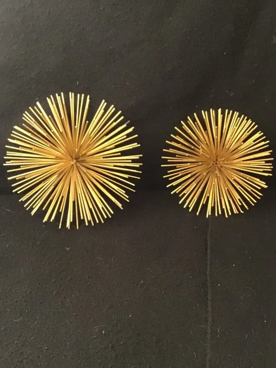 MCM Solid Metal Set 2 Gold Finish Spiked Sea Orchin 3D Wall & Tabletop Decor.