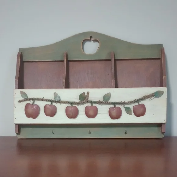 Apple Themed Wooden Wall Organizer