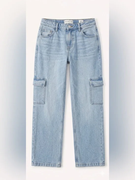 Abercrombie Kids Light Wash Denim Cargo Jeans Wide Leg - Size 15/16 Long