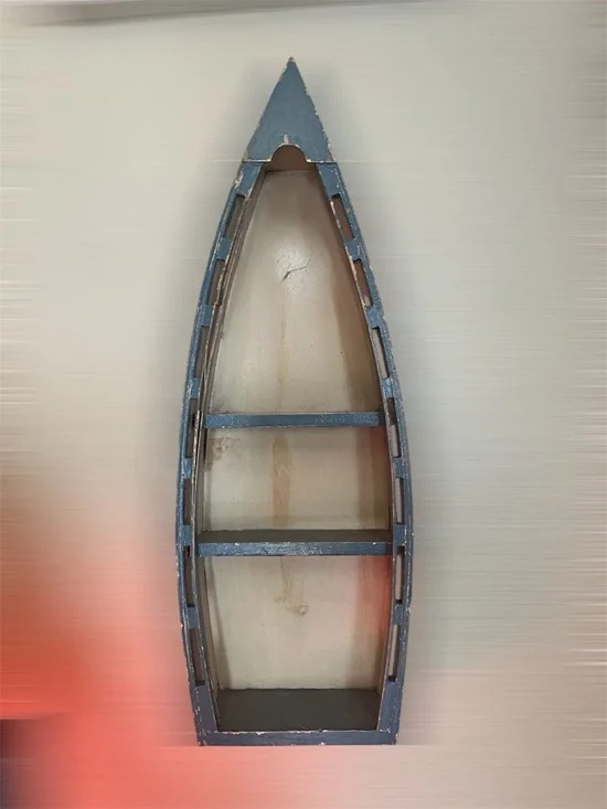Distressed Blue Boat Shelf Wall Display - Nautical Accent