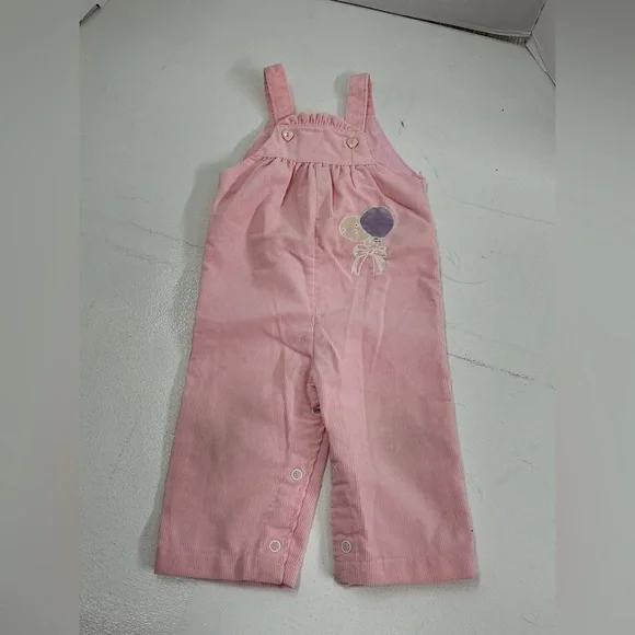 Vintage Healthtex Pink Kids Overalls with Balloon Embroidery