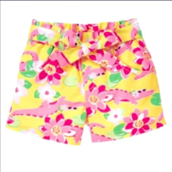 GYMBOREE Belted Crocodile & Lily Print Shorts Size 10