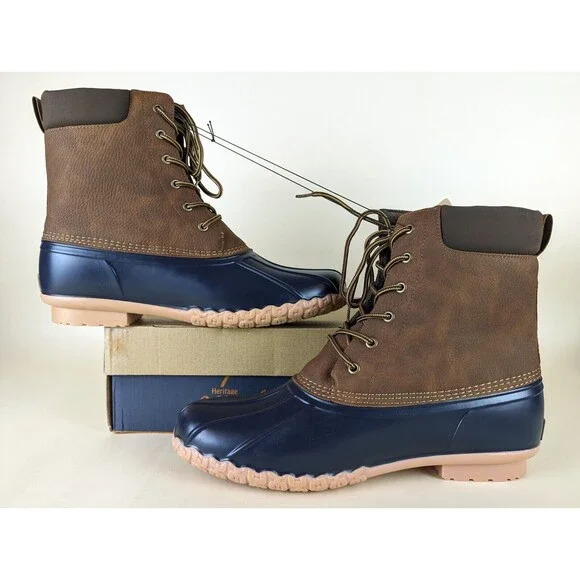 Weatherproof Vintage Adam II Duck Boots Mens 13M Tan Navy Faux Leather Shoes NWB