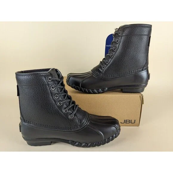 JBU Maine Waterproof Duck Boots Mens 13 M Black Faux Fur Lined Lace Up Shoes NWB