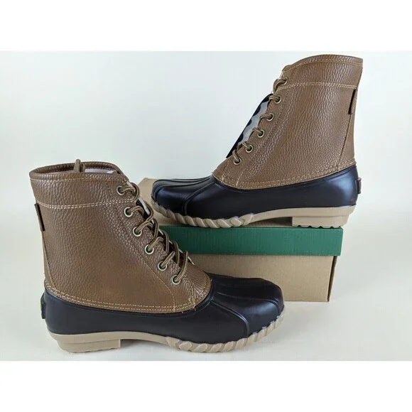 JBU Duck Boots Mens 8M Maine Waterproof Tan Faux Fur Lined Lace Up Shoes NWB