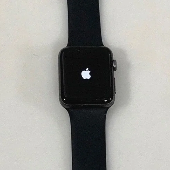 Apple Watch Series 3 42mm Aluminum Case 10N-X Glass W/ Black Band TESTED WORKING