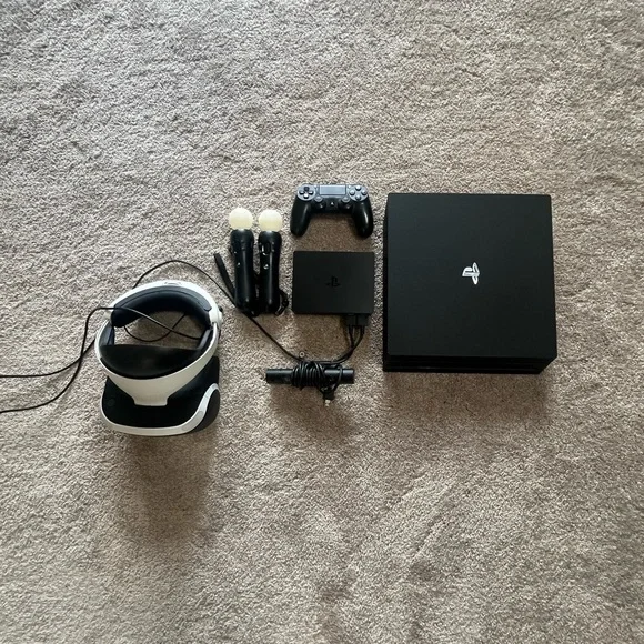 Sony PlayStation 4 Pro 1TB Bundle with PsVR and Cords working fully tested used