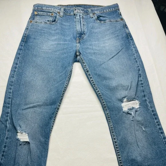 Levi's 512 Slim Taper Jeans Men 33x32 Light Wash Distressed Stretch