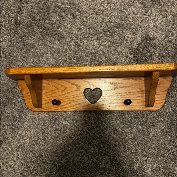 HOME-MADE Rustic Heart Cutout Wall Shelf in Oak Tone