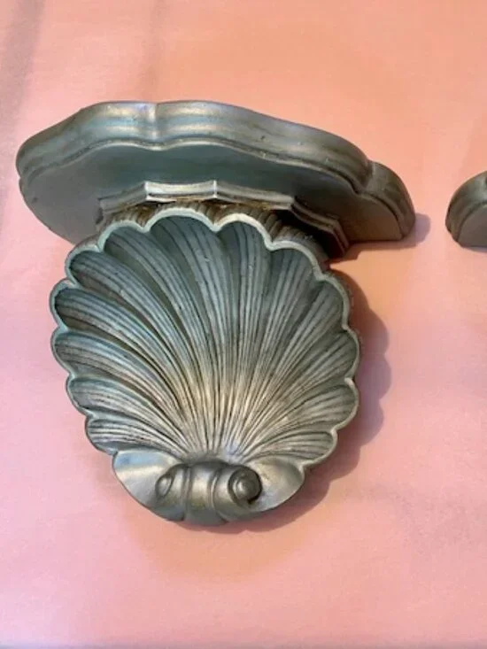 Shell shelf, plaster painted gray, 12 inches, NEW
