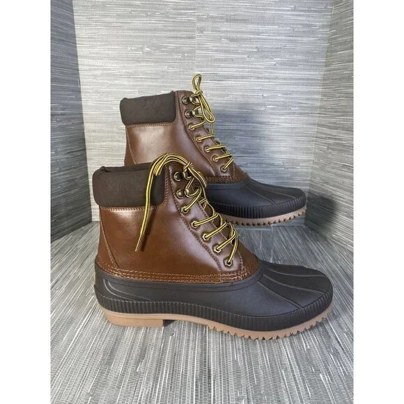 Tommy Hilfiger Mens Collins 2 Duck Rain Boots Brown Lace Up Padded Collar 13 New