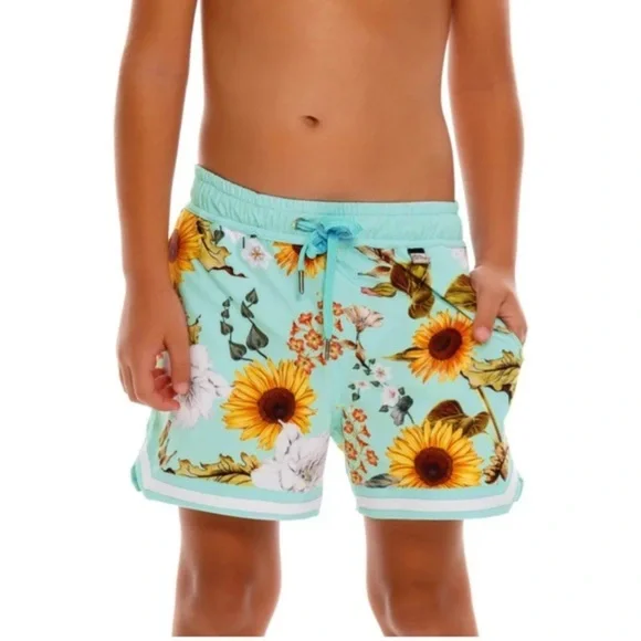 Agua Bendita Kids Sunflower Print Swim Shorts