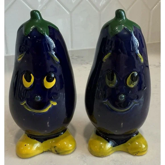 Vintage Eggplant Anthropomorphic Japan Salt And Pepper‎ Shaker Set