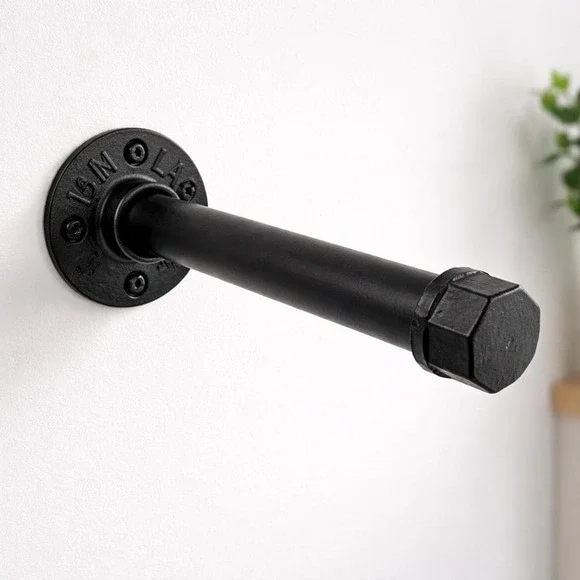 Black Pipe Shelf Bracket 7 Inch Industrial Metal Wall Mount